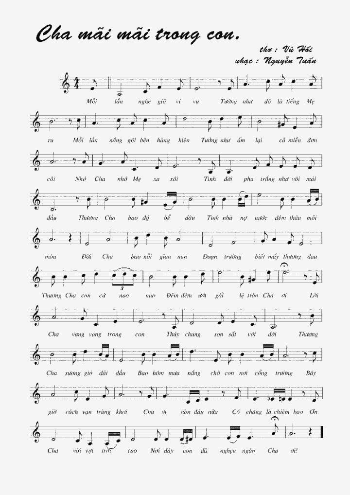 Sheet nhạc Cha Mãi Mãi Trong Con